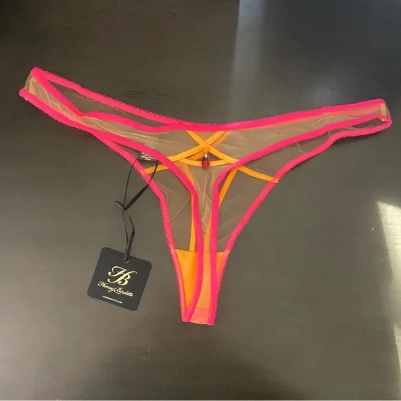Honey Birdette Saskia Pink & Mango Thong Panty - Picture 4 of 5